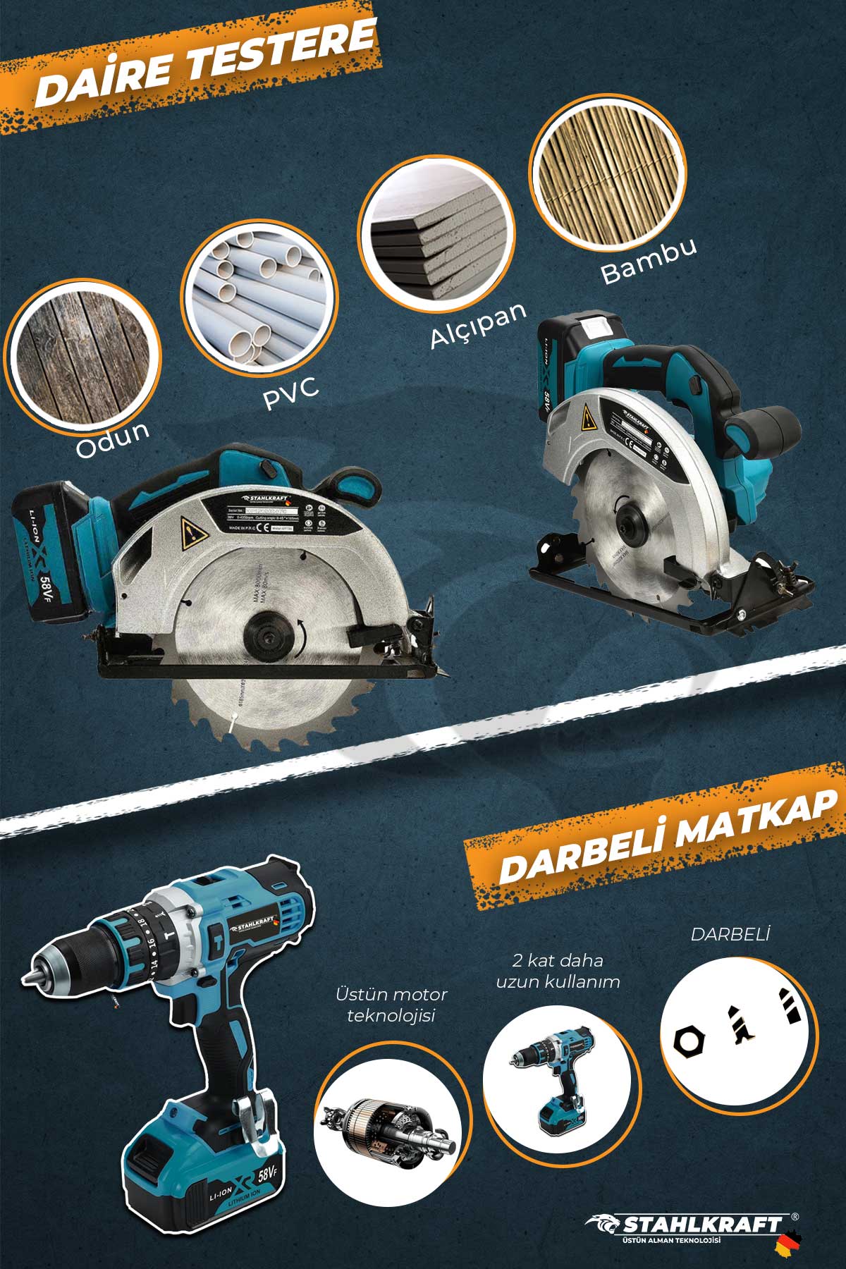 DAWREEK STH 9950 58 VF 6 Lı MAX Plus Set Somun Sıkma + Hilti + Matkap + Taşlama + Daire Testeresi + Power bank fener