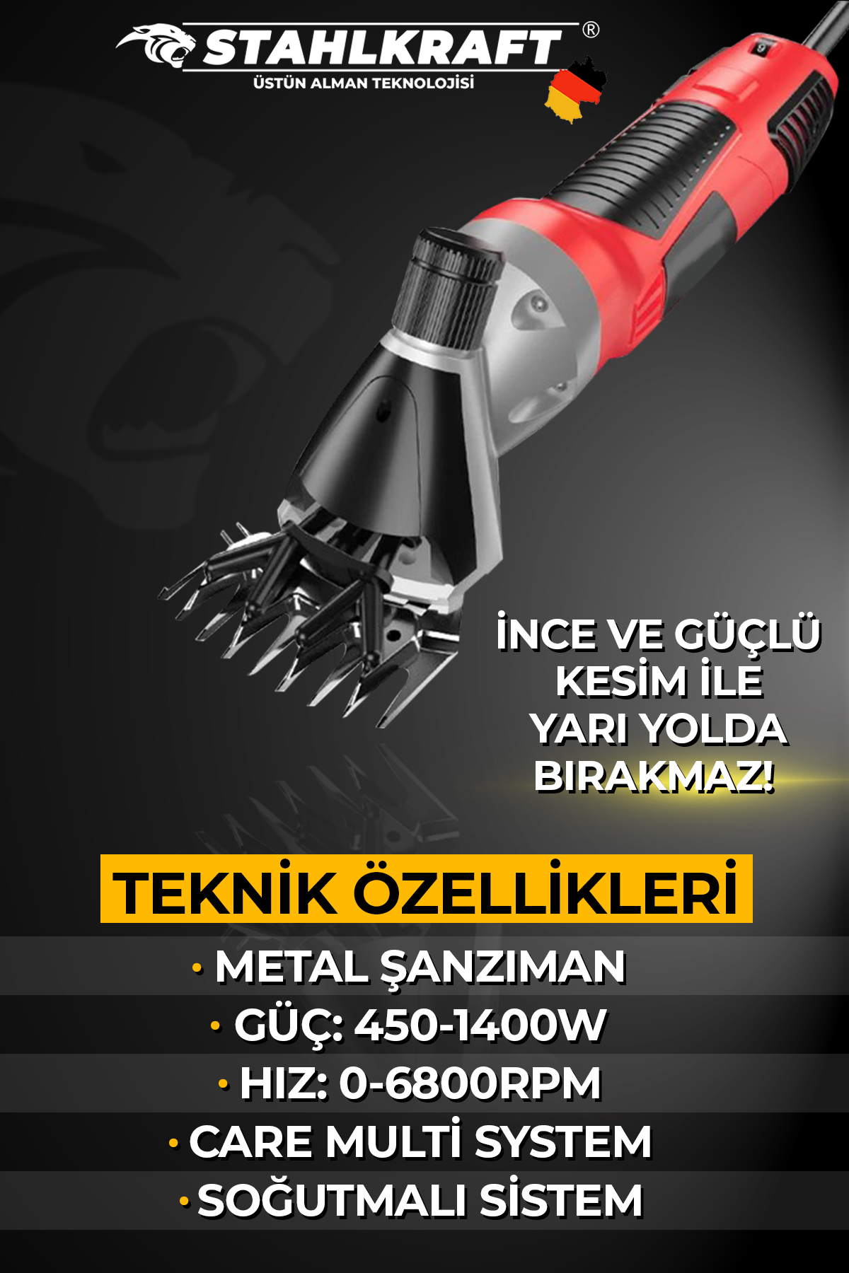 STAHLKRAFT STH 5668 PLUS Kademe Ayarlı Metal Şanzıman Koyun Kırkma Mak