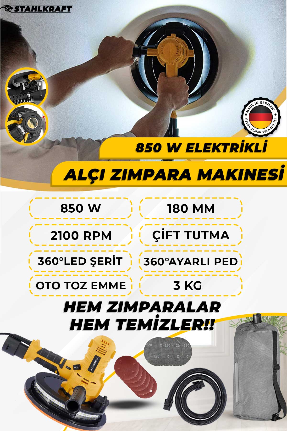 STAHLKRAFT STH 5832 850W 180mm Elektrikli Alçı zımpara Makinesi