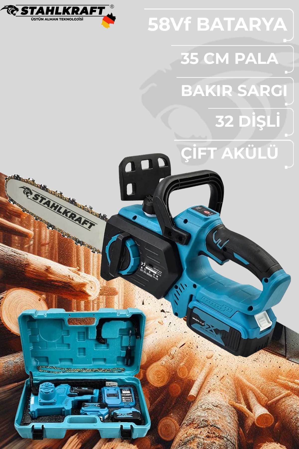 STAHLKRAFT STH 6163 58VF 35 Cm Pala Kömürsüz Akülü Dal Ağaç Bıçkı Kesme Motoru Testere Makinesi