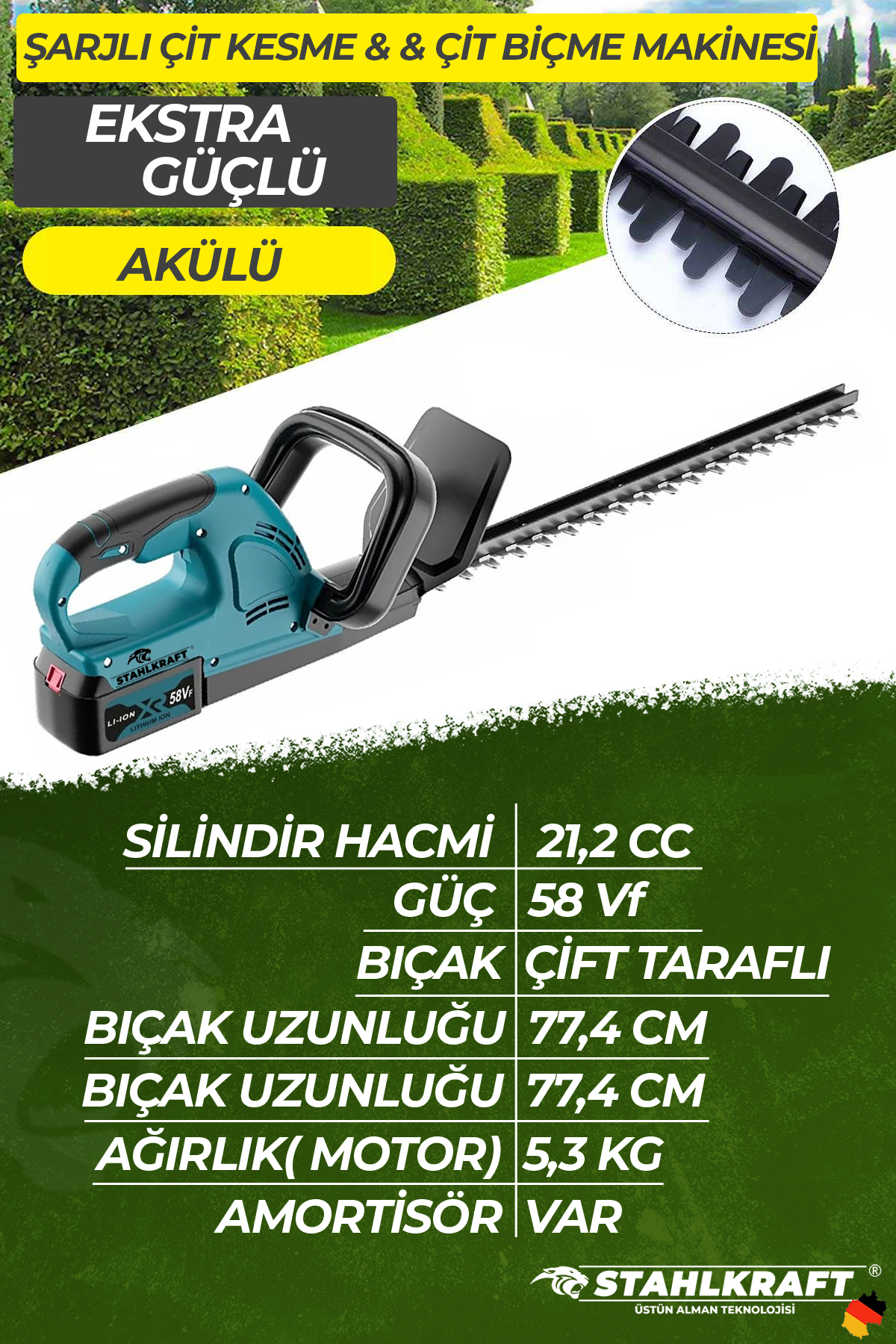 STAHLKRAFT STH 6211 58Vf Akülü Çit Budama Makinası