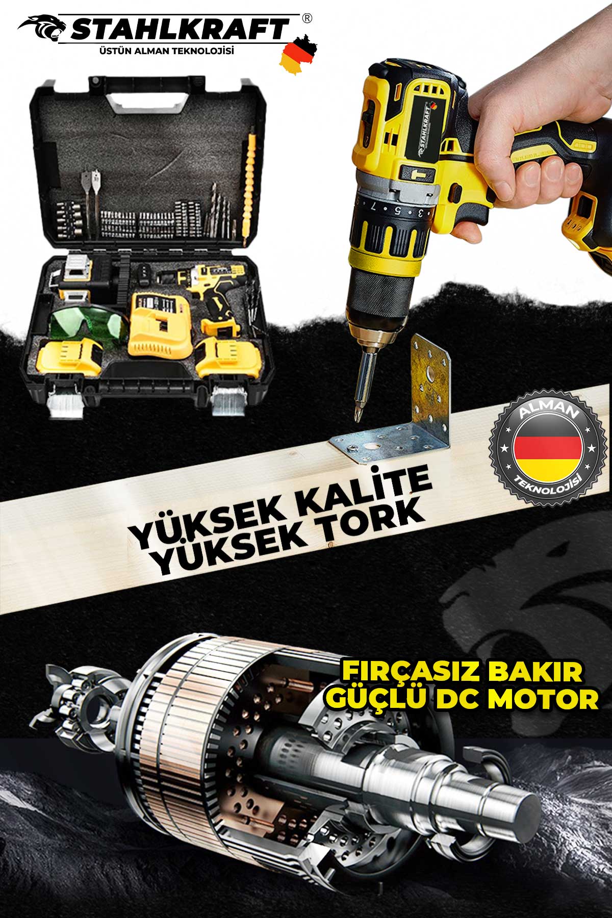 STAHLKRAFT STH 8853  58 VF Çift Akülü  Çelik Madren Matkap 12 Köşe 360° Otomatik Hizalamalı Lazer +Yeşil Çizgili 