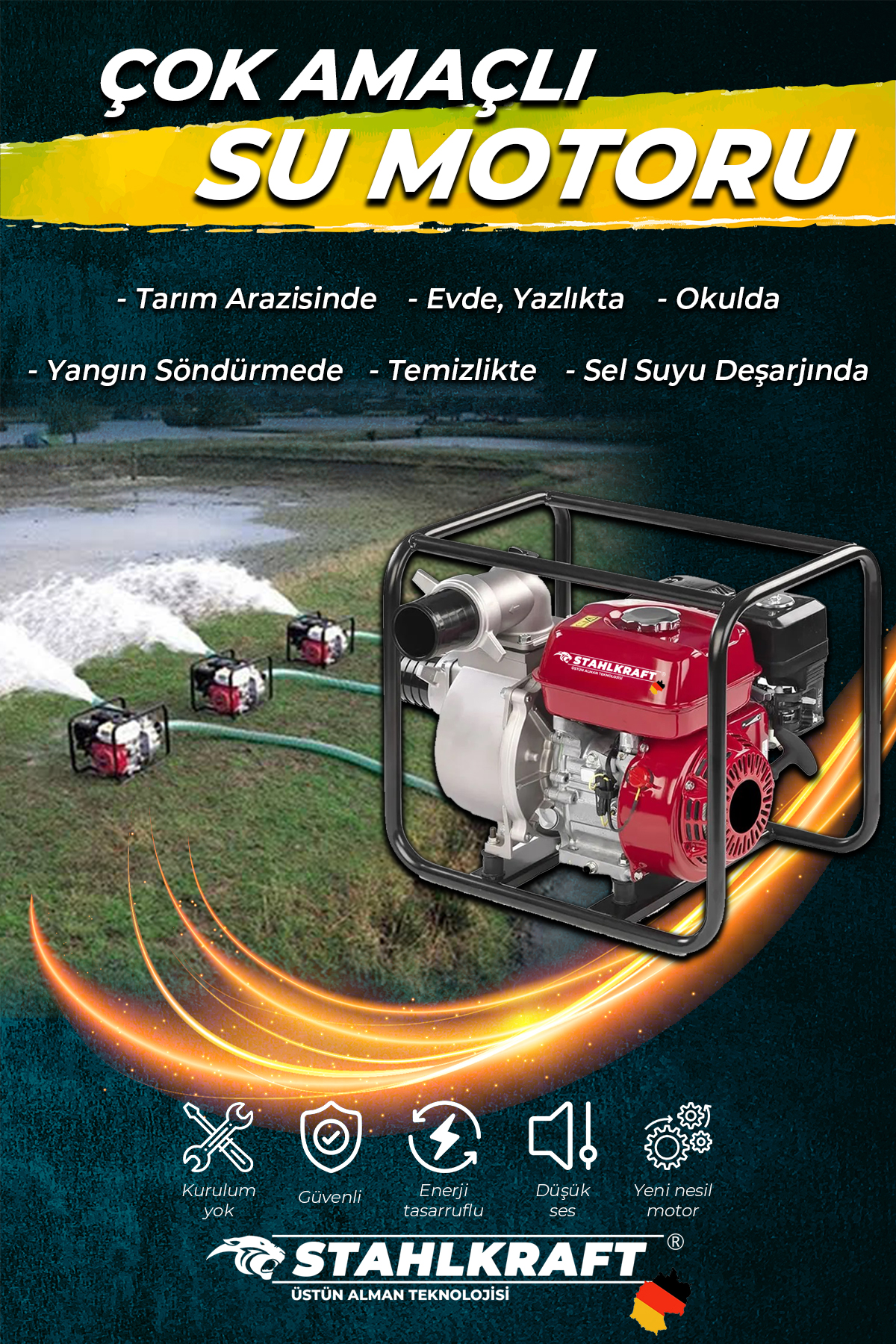 ASSUR STH 8972 3 Parmak Benzinli Su Motoru 6,5 Hp