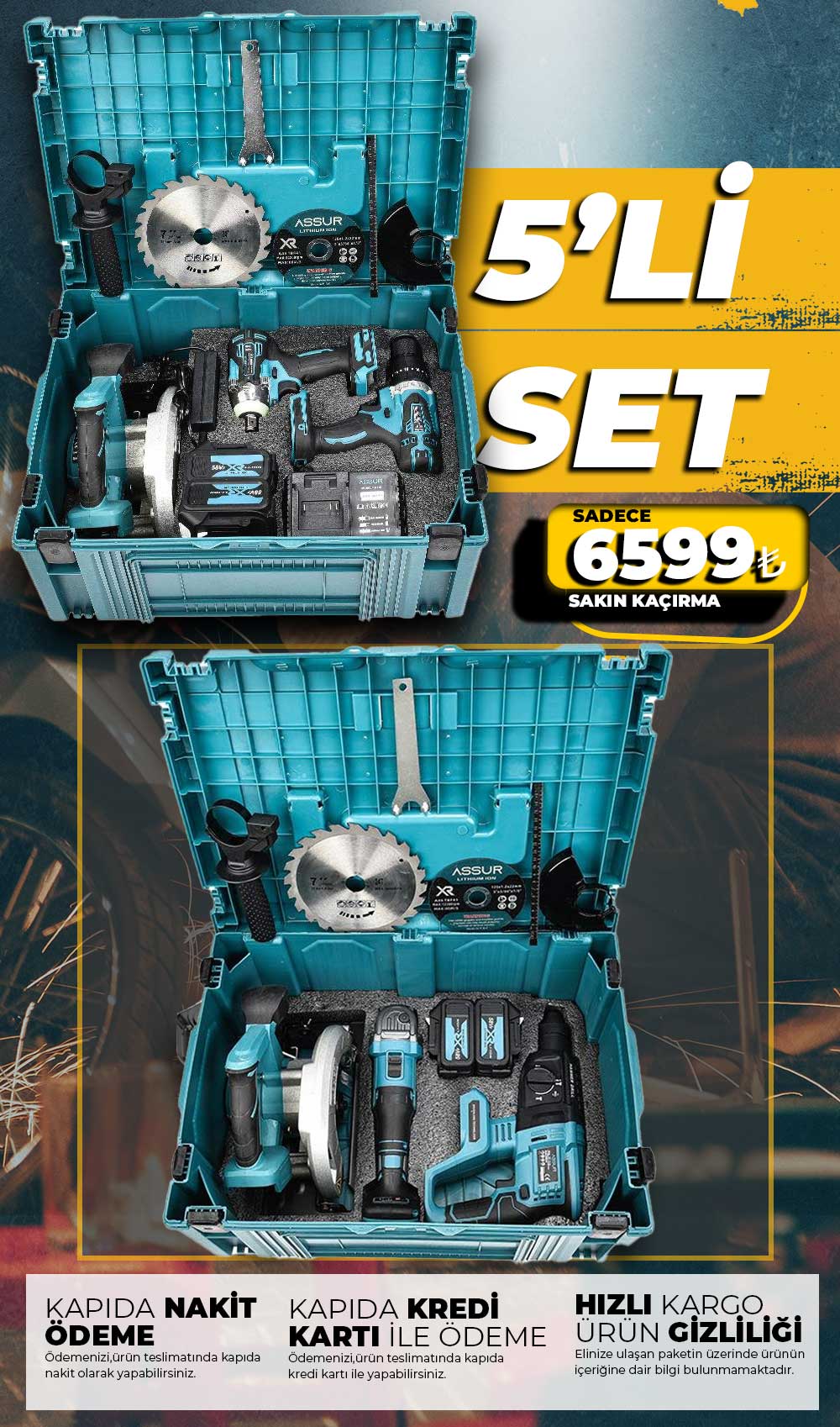 STAHLKRAFT STH 9946 58 VF 5 Lü MAX Plus Set Torklu Vidalama + Somun Sıkma + Hilti + Matkap + Taşlama + Daire Testere Yaprak