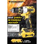 STAHLKRAFT STH 9182 S 58Vf Çelik Mandren Çift Akülü Li-ion Bataryalı Matkap 30 Parça Hediyeli